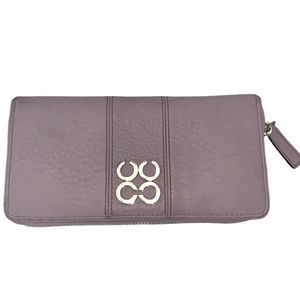 COACH lavender Pebbled leather zip around accordion wallet